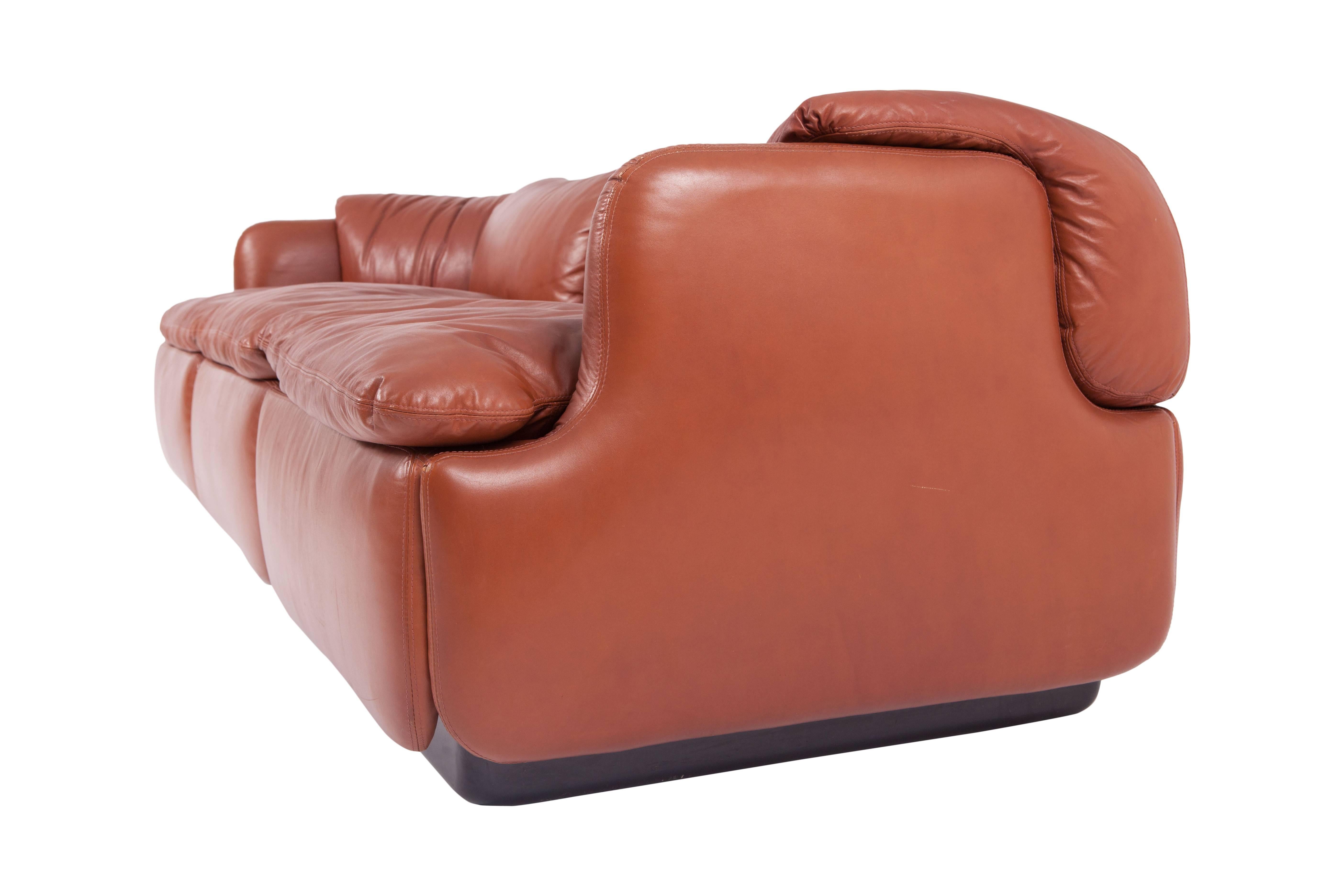 Italian Saporiti 'Confidential' Cognac Leather Sofa by Alberto Rosselli