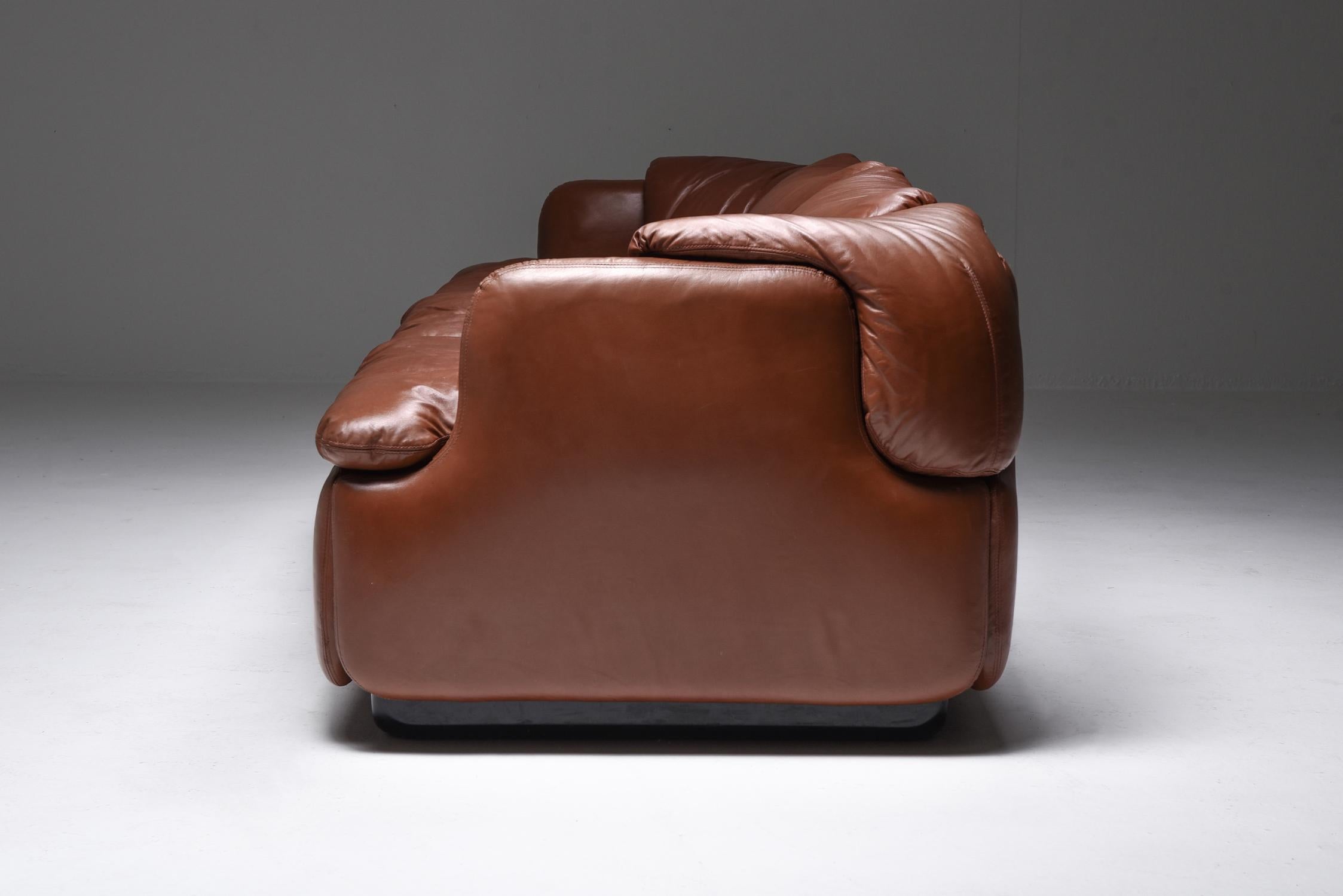 Saporiti 'Confidential' Cognac Leather Sofa by Alberto Rosselli In Excellent Condition In Antwerp, BE