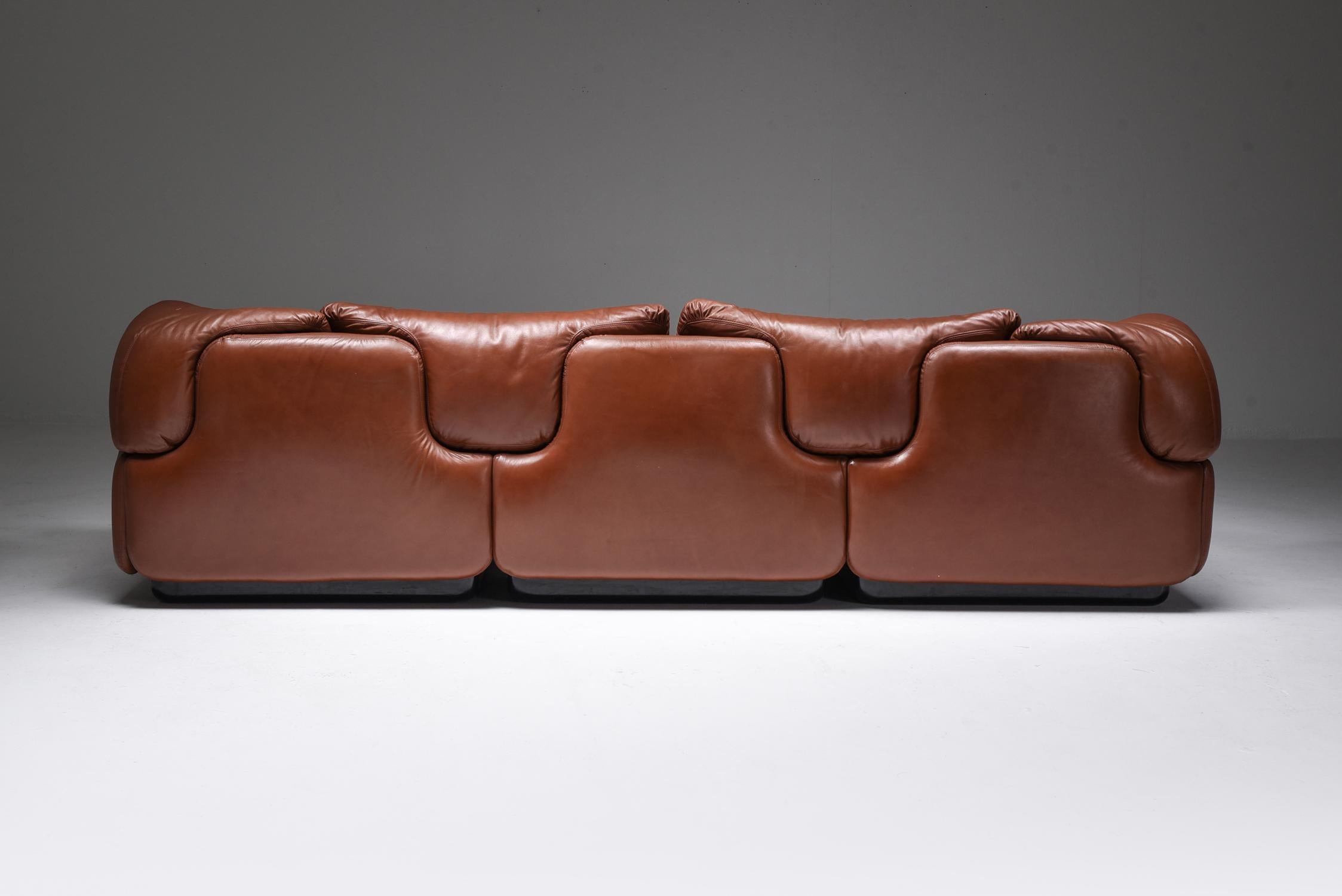 Late 20th Century Saporiti 'Confidential' Cognac Leather Sofa by Alberto Rosselli