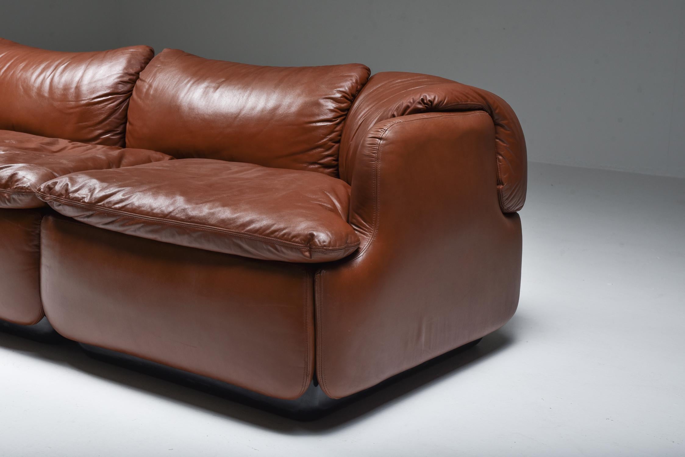 Saporiti 'Confidential' Cognac Leather Sofa by Alberto Rosselli 1