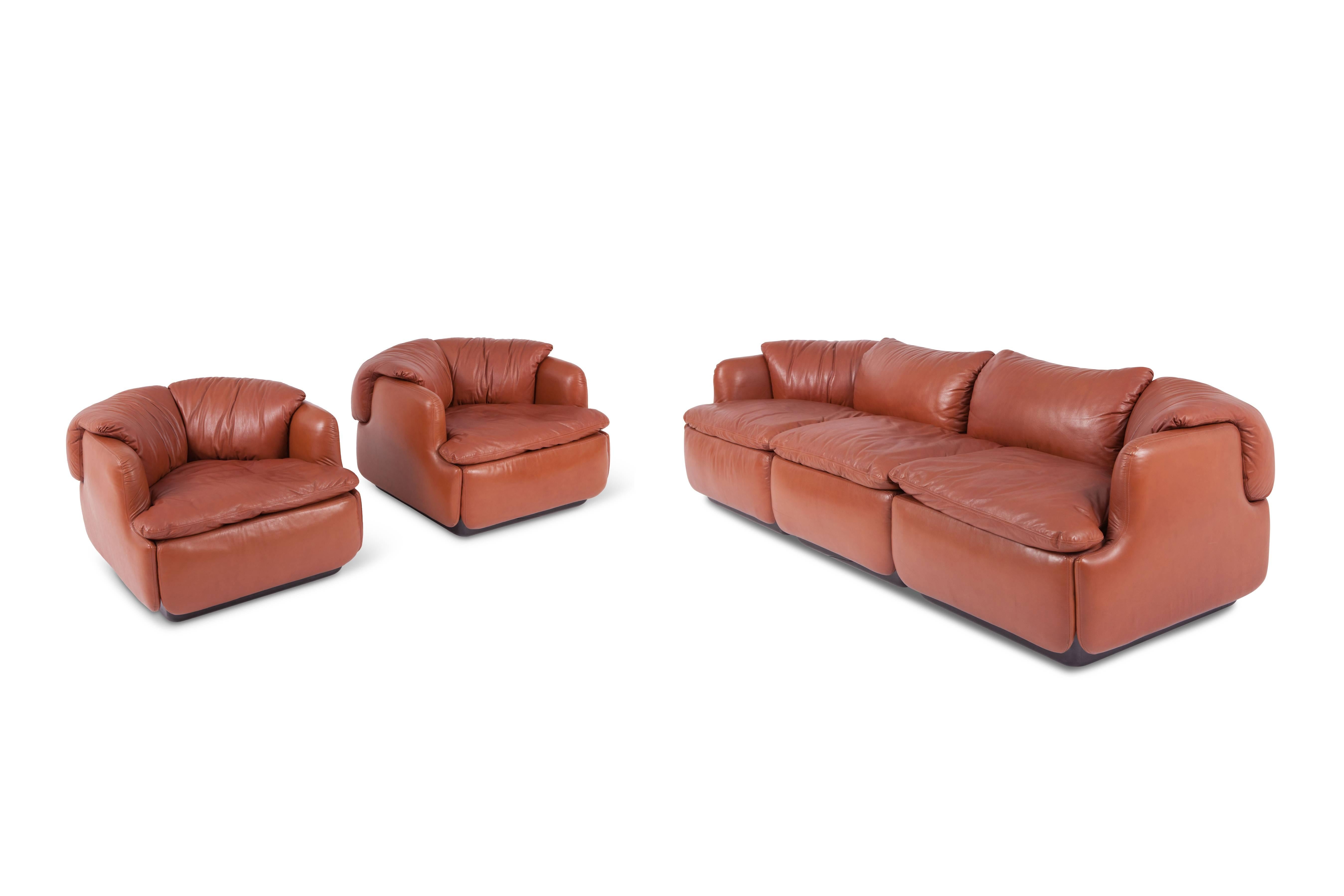 Saporiti 'Confidential' Cognac Leather Sofa by Alberto Rosselli 1