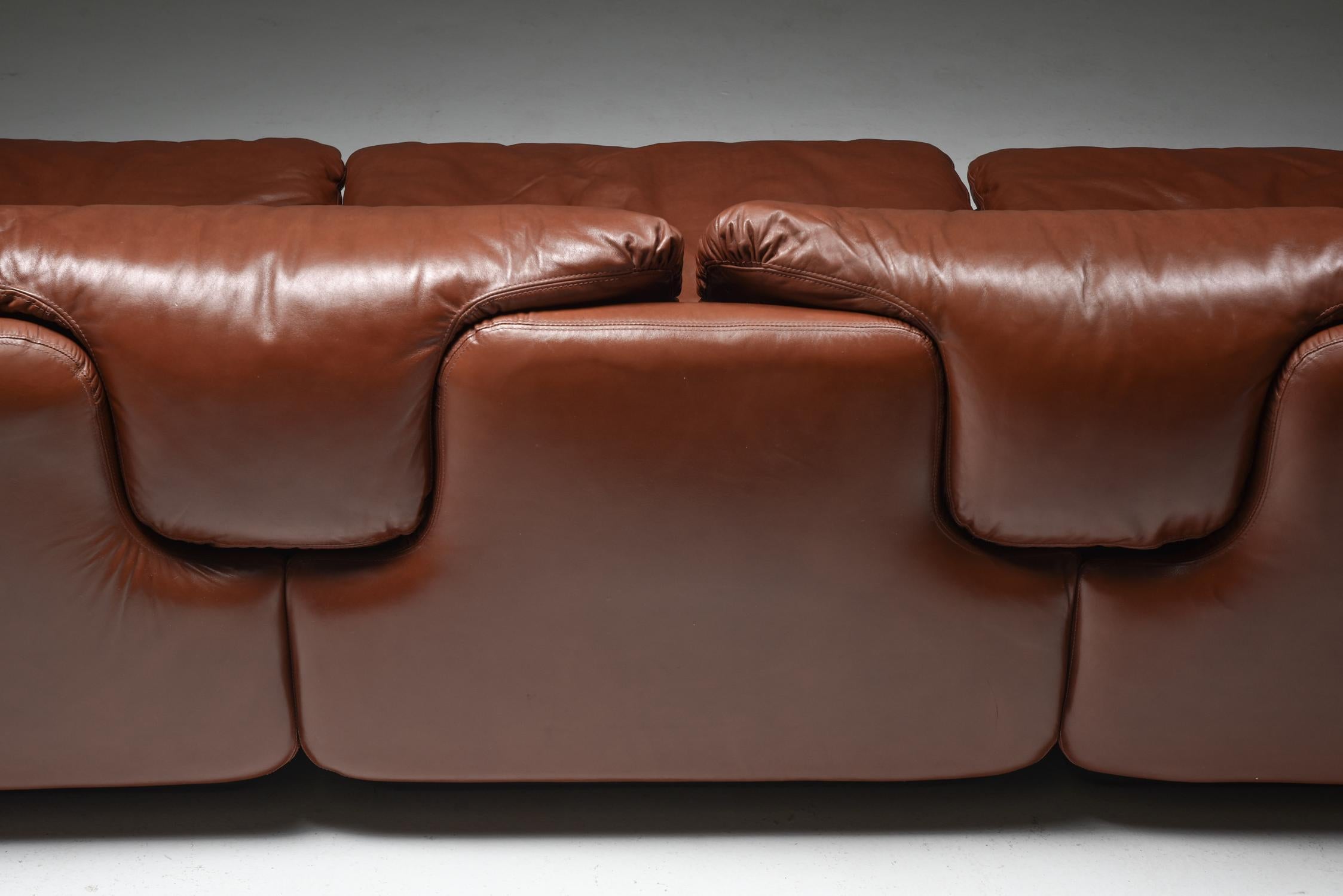 Saporiti 'Confidential' Cognac Leather Sofa by Alberto Rosselli 2