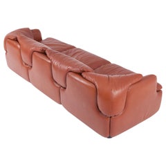 Vintage Saporiti 'Confidential' Cognac Leather Sofa by Alberto Rosselli