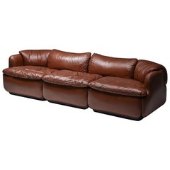 Saporiti 'Confidential' Cognac Leather Sofa by Alberto Rosselli