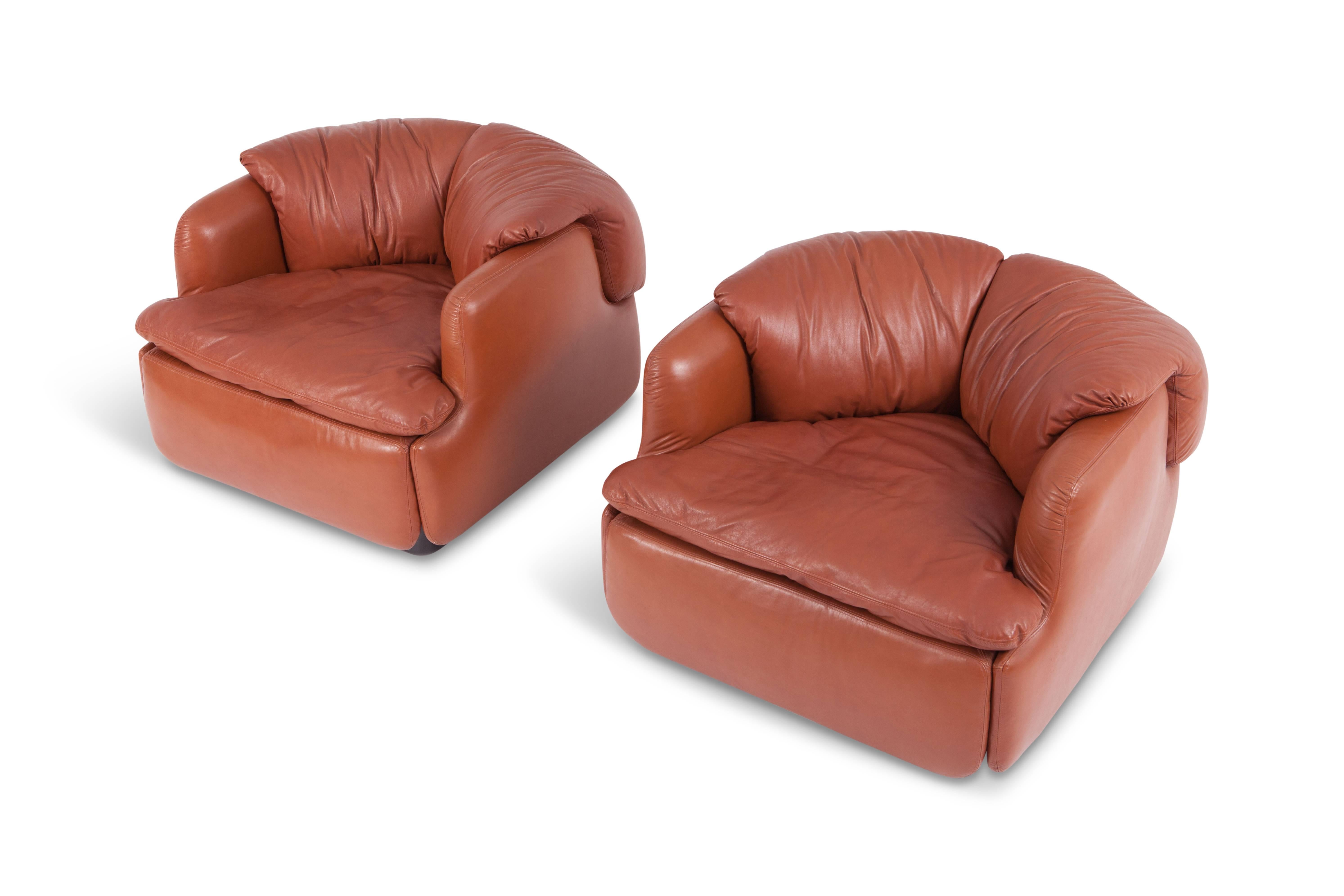 Italian Saporiti “Confidential” Leather Club Chairs by Alberto Rosselli