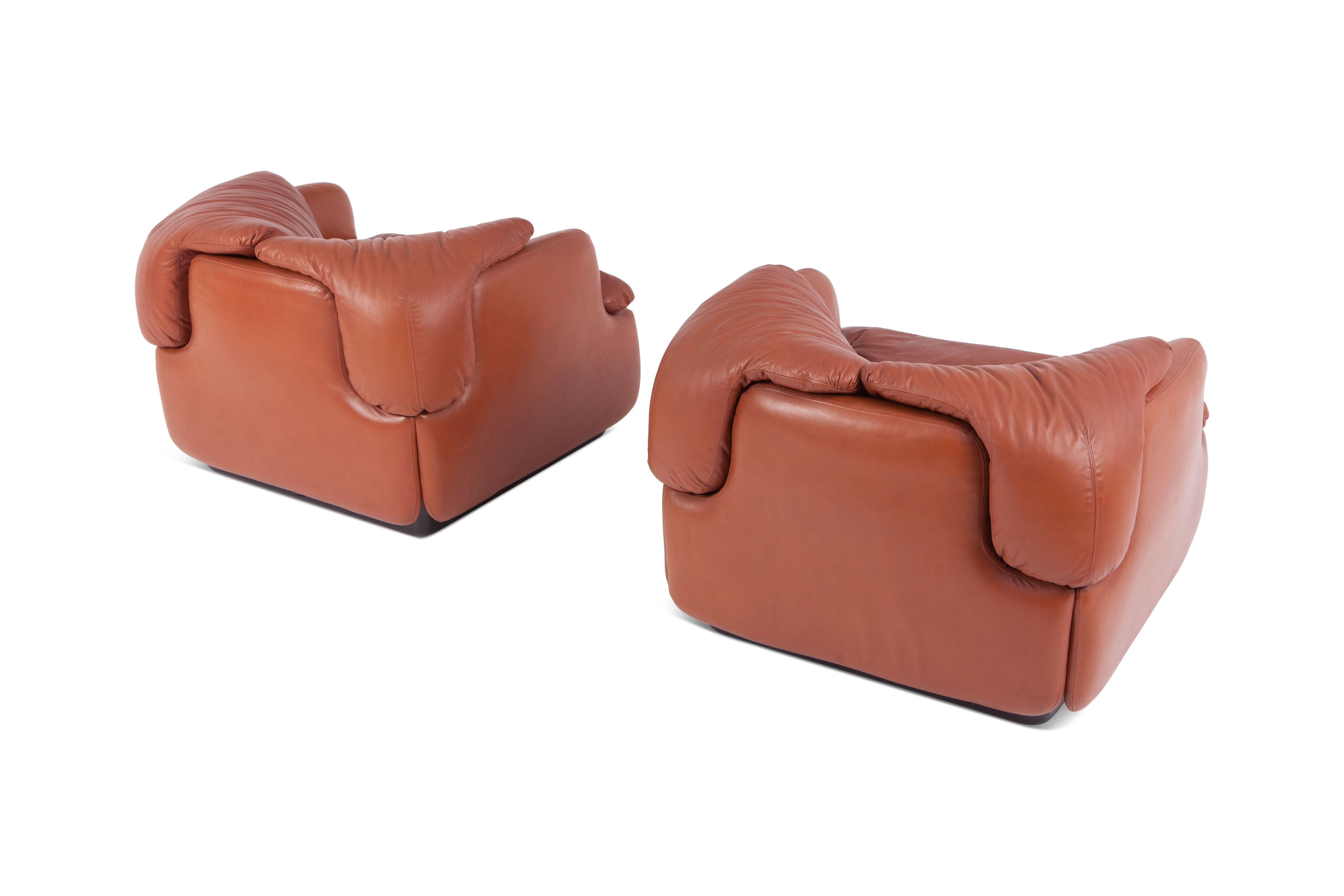 Late 20th Century Saporiti “Confidential” Leather Club Chairs by Alberto Rosselli