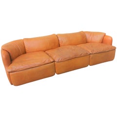 Saporiti "Confidential" Light Cognac Leather Sectional Sofa by Alberto Rosselli