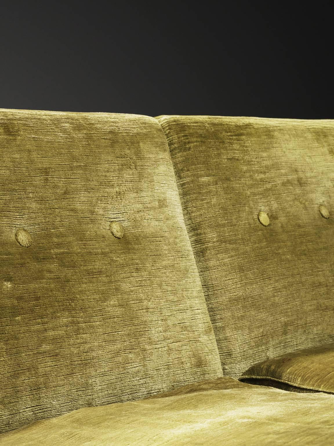 Saporiti Four-Seat Sofa in Green Velvet and Rosewood 1