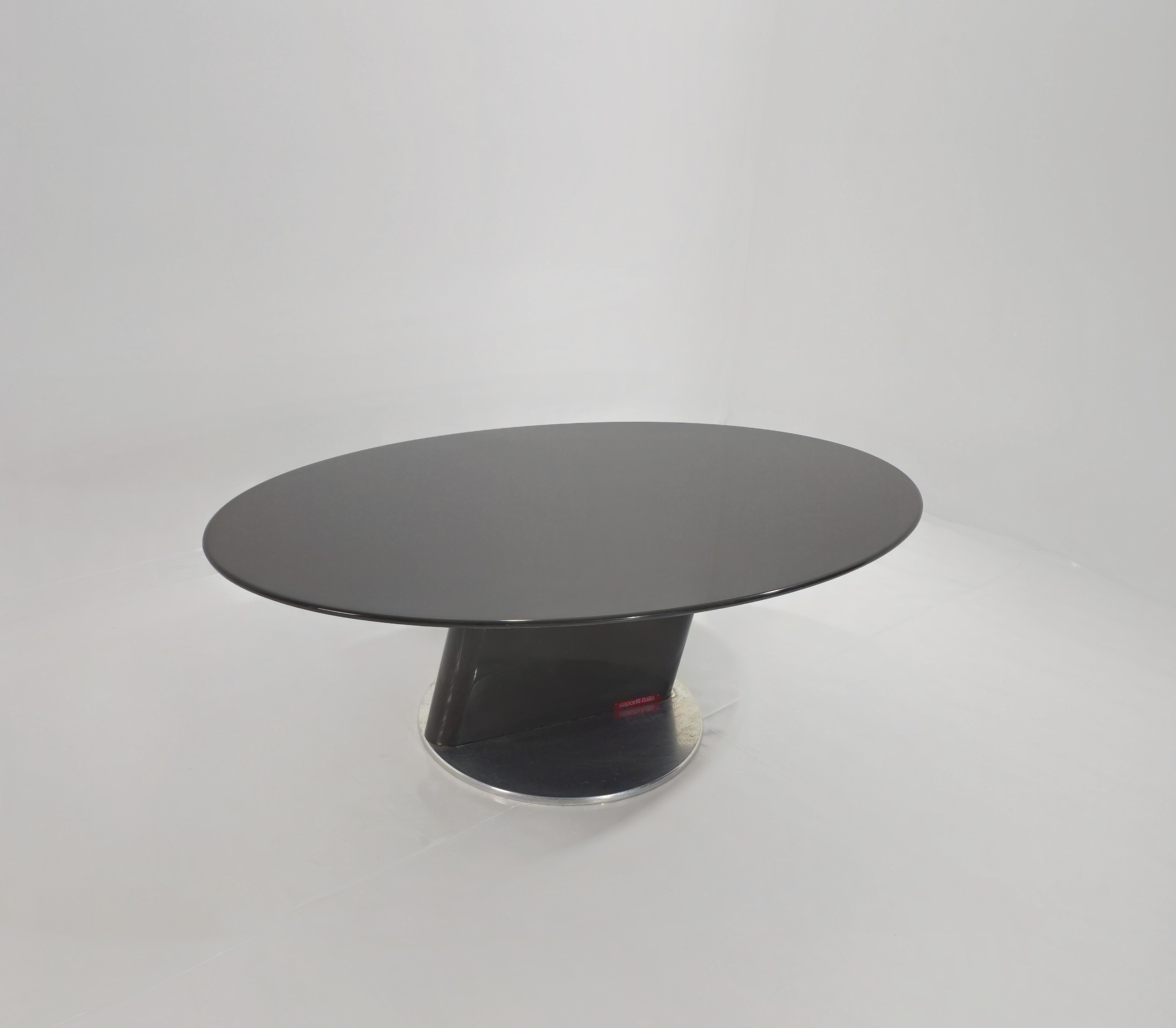 Saporiti Table basse ovale grise avec  Haut en érable et base en acier, milieu des années 80 en vente 2