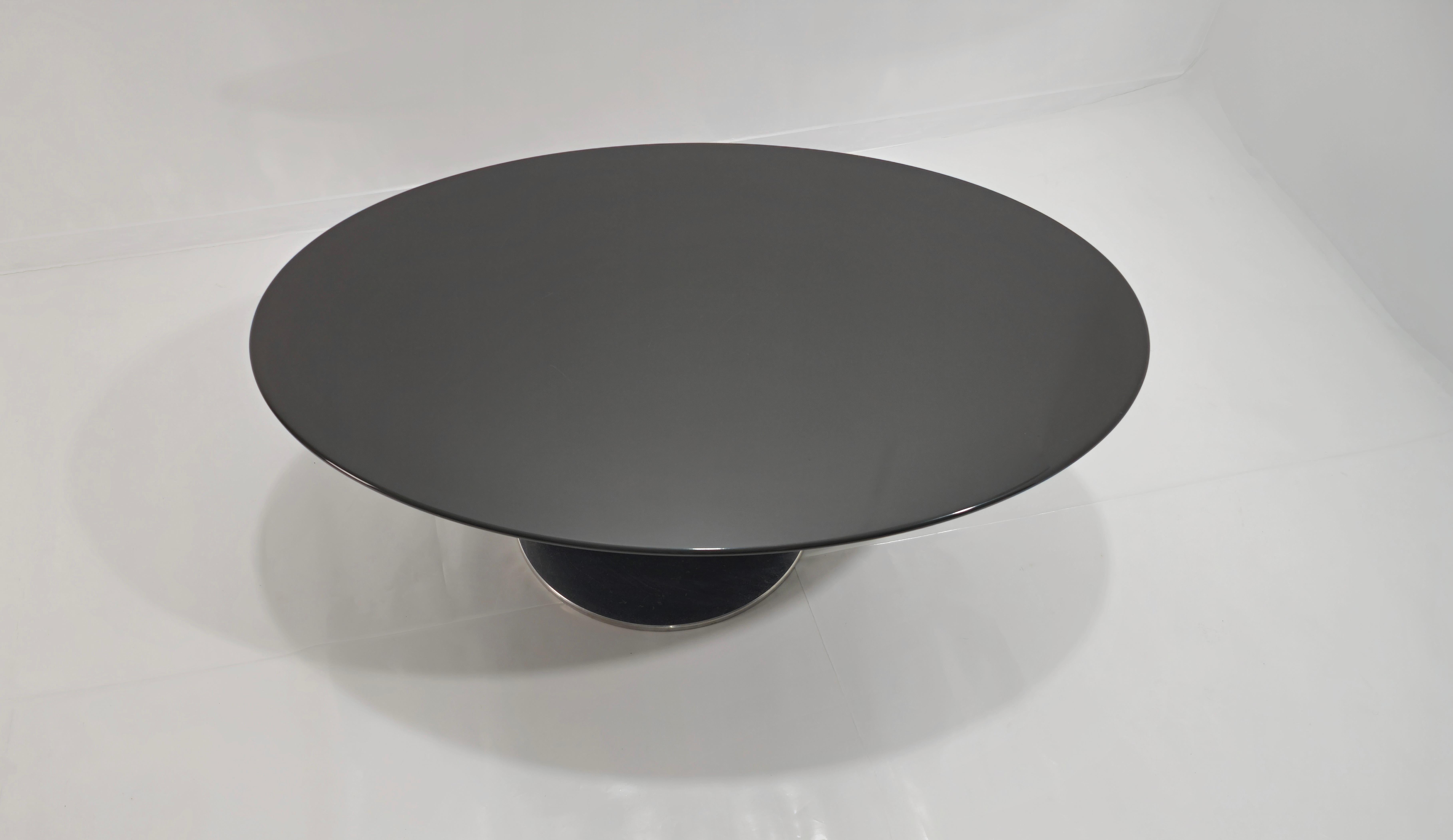 Saporiti Table basse ovale grise avec  Haut en érable et base en acier, milieu des années 80 en vente 3