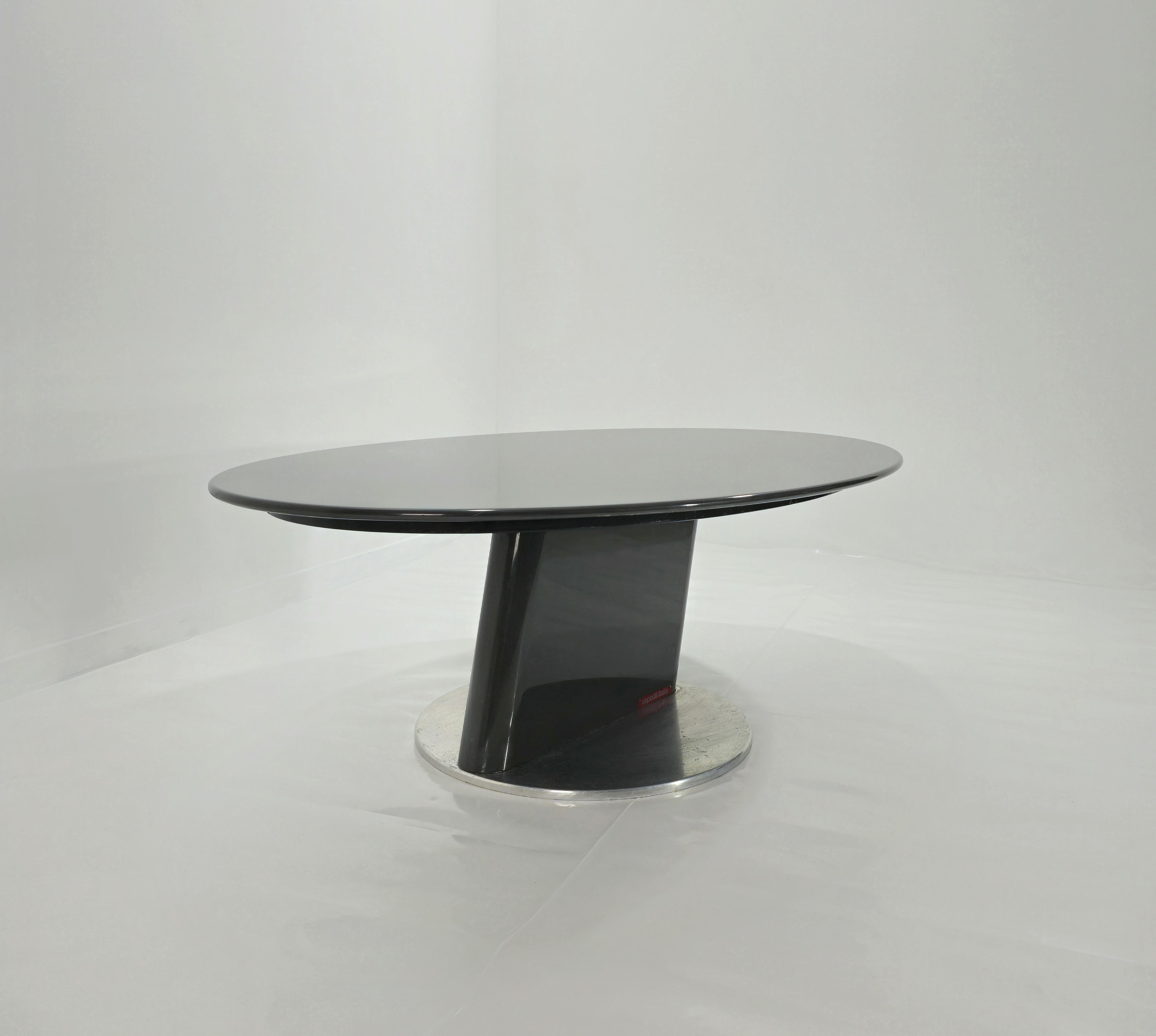 Saporiti Table basse ovale grise avec  Haut en érable et base en acier, milieu des années 80 en vente 4
