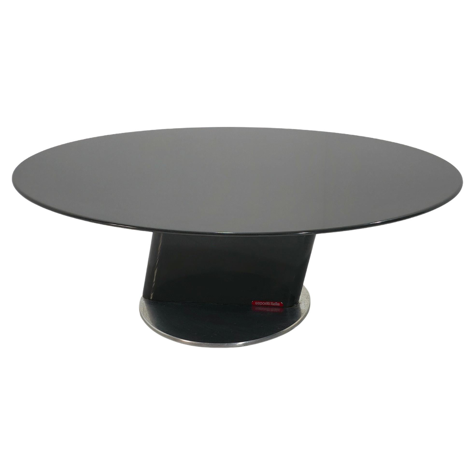 Tavolino ovale grigio Saporiti con  Piano in acero e base in acciaio Mid-Century anni '80