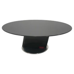 Saporiti Grey Oval Coffee Table With  Maple Top and Steel Base Mid-Century 80s