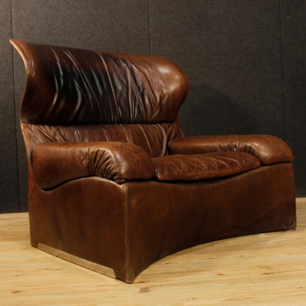 Saporiti Italia 20th Century Brown Leather Italian Design Armchair, 1970 7