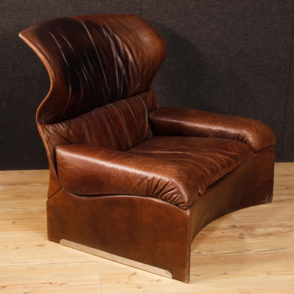 Saporiti Italia 20th Century Brown Leather Italian Design Armchair, 1970 In Good Condition In Vicoforte, Piedmont