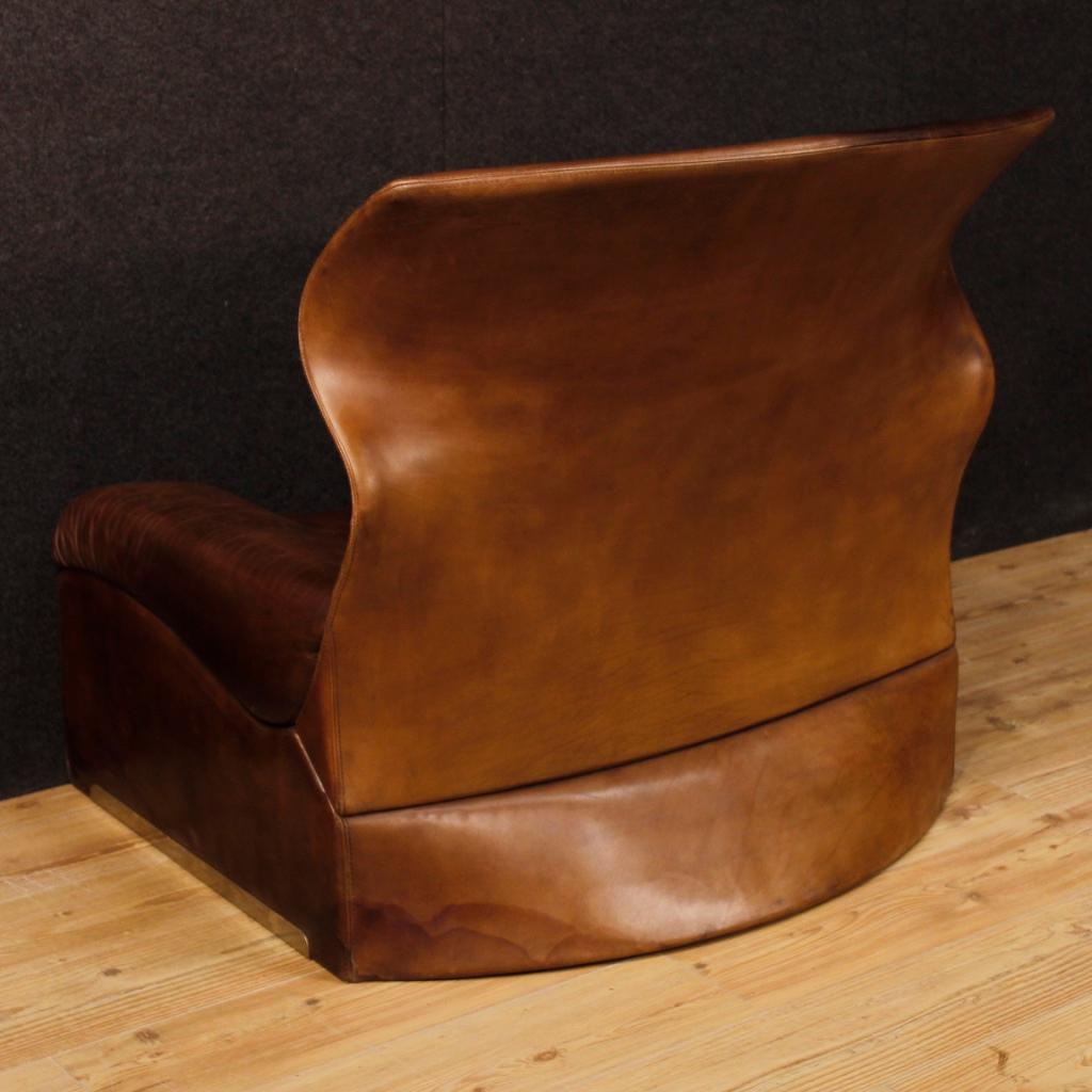 Metal Saporiti Italia 20th Century Brown Leather Italian Design Armchair, 1970