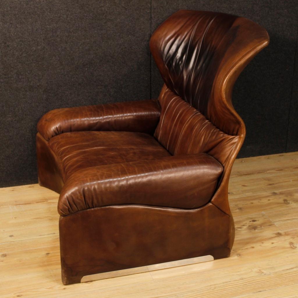 Saporiti Italia 20th Century Brown Leather Italian Design Armchair, 1970 1