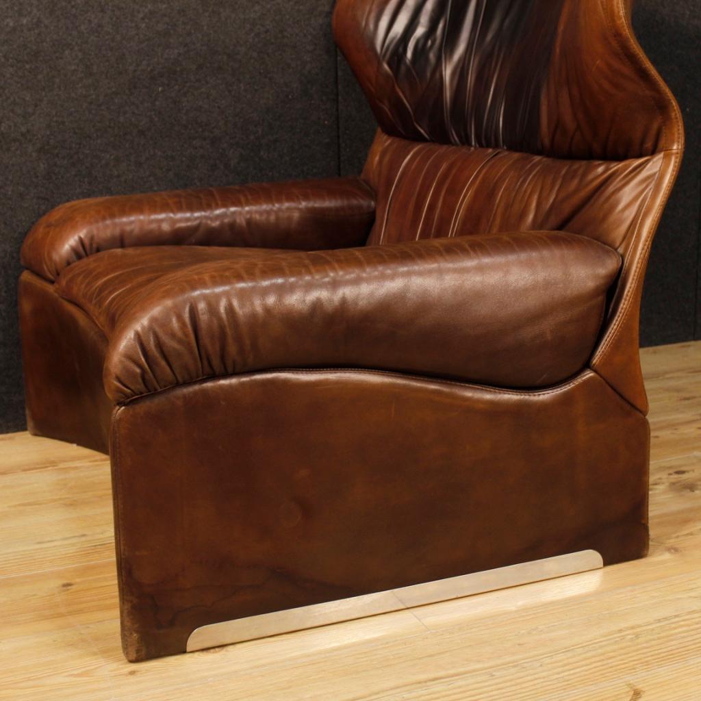 Saporiti Italia 20th Century Brown Leather Italian Design Armchair, 1970 2