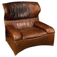Saporiti Italia 20th Century Brown Leather Italian Design Armchair, 1970