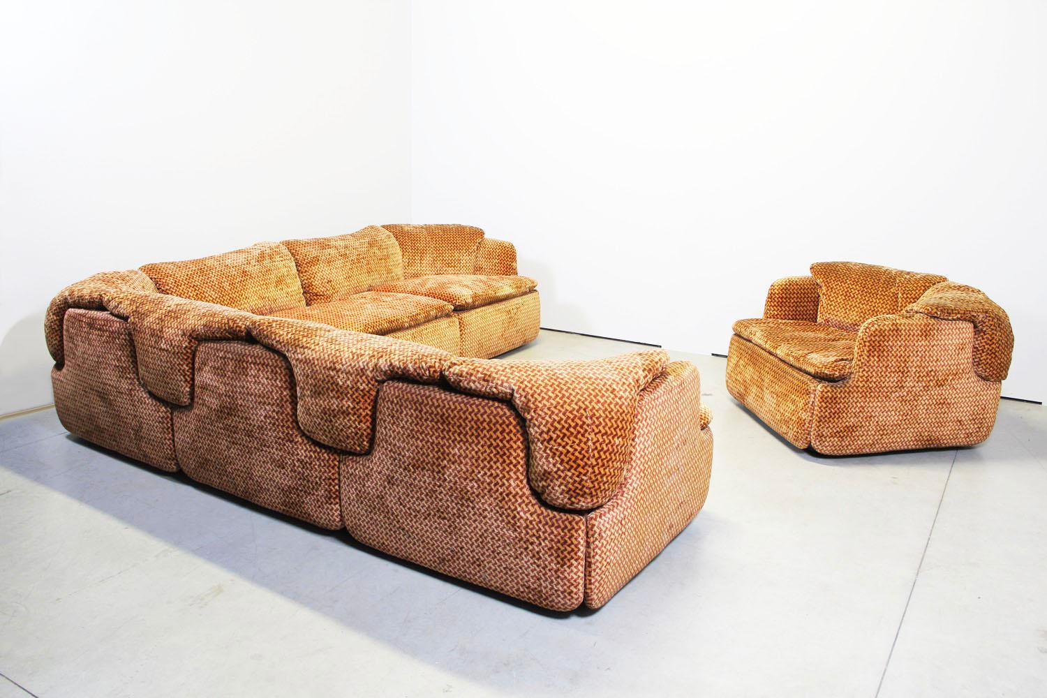 Mid-Century Modern Saporiti Italia Confidential Sofa and Armchair Living Room Set, 1970s