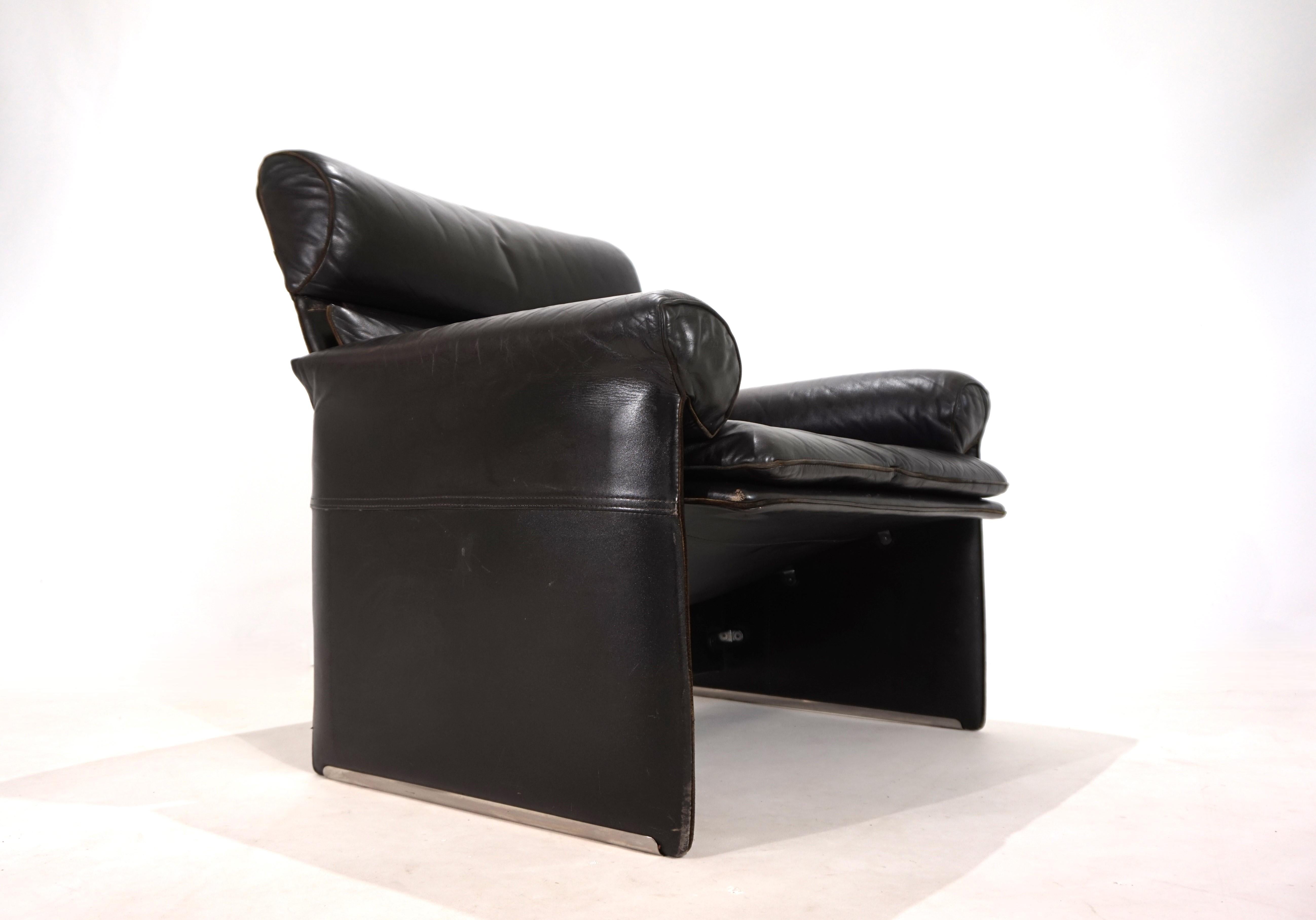 Pelle Poltrona in pelle Saporiti Italia di Giovanni Offredi, 1970 in vendita