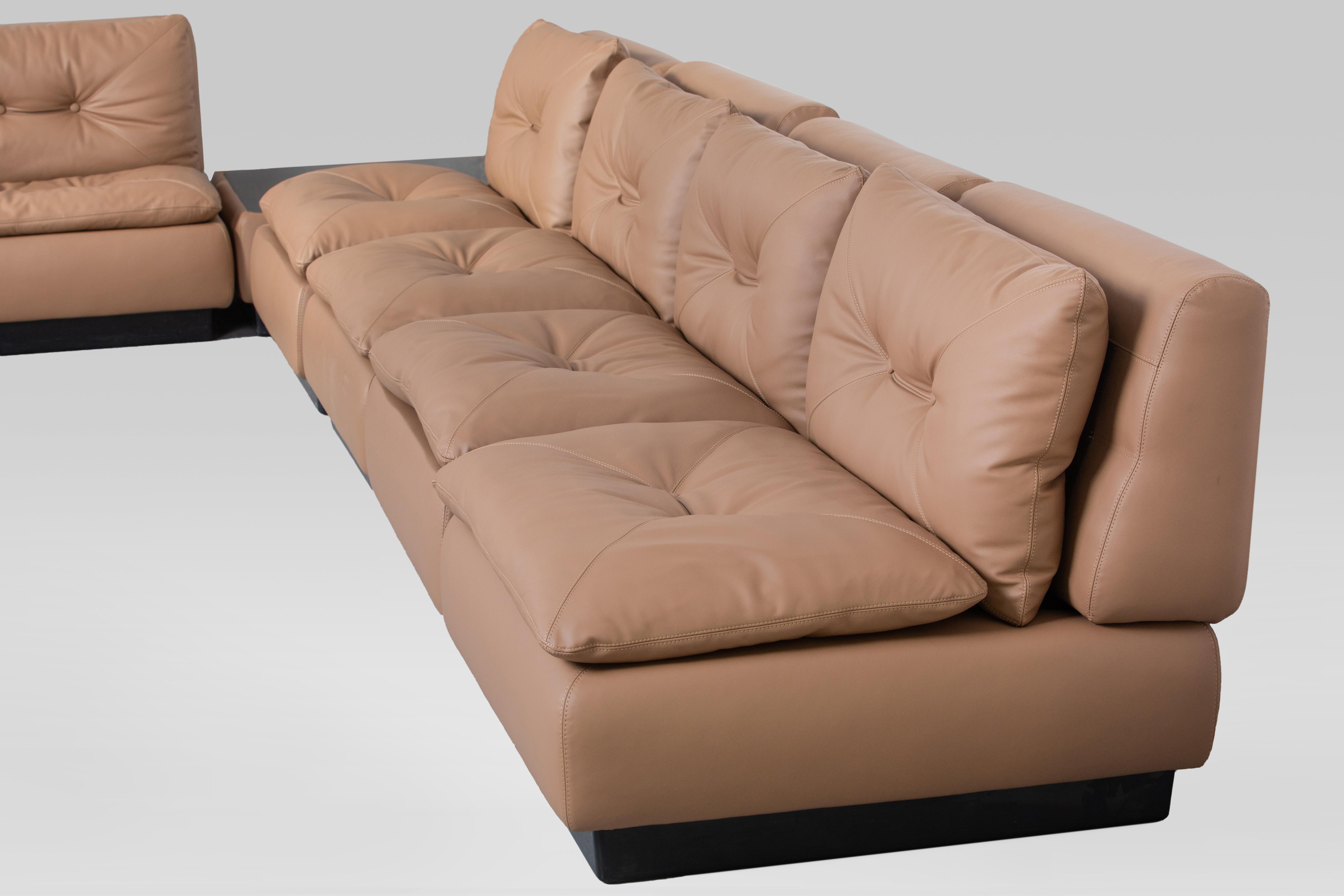 Late 20th Century Saporiti Italia Modular Leather Sofa, 1970s For Sale