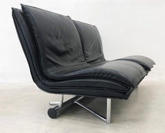 Saporiti Italia Padded Leather and Stainless Steel Sofa