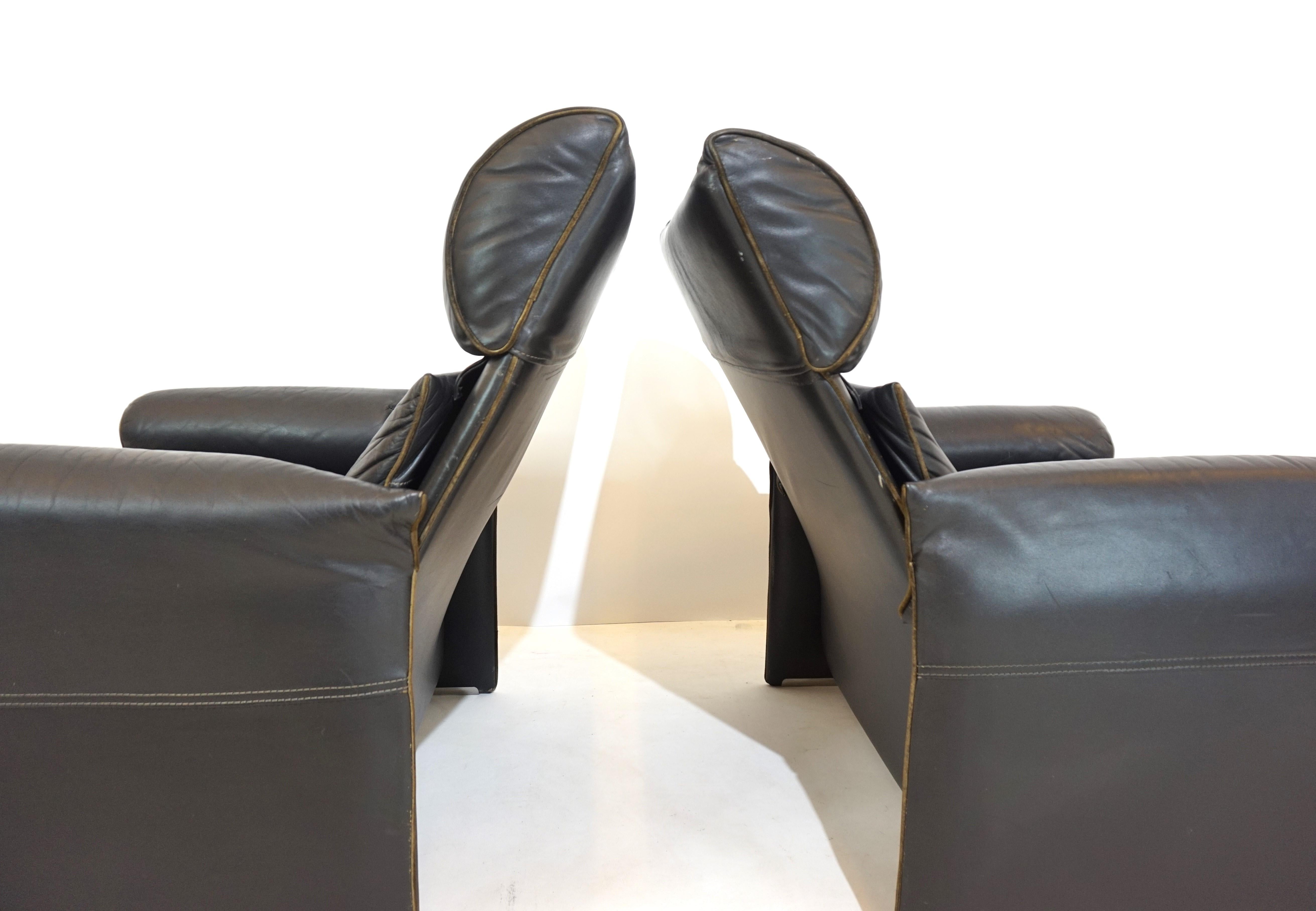 Saporiti Italia set de 2 fauteuils en cuir par Giovanni Offredi Bon état - En vente à Ludwigslust, DE