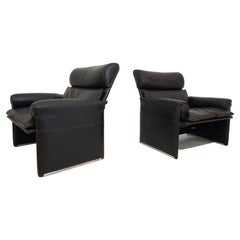Retro Saporiti Italia set of 2 leather armchairs by Giovanni Offredi