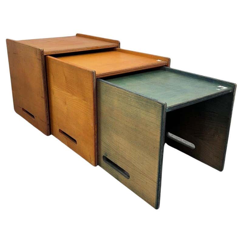 Set 3 Stackable Wood Side Tables, Red, White and Black, italy 1970s For ...