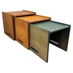 Saporiti Italia Tris Tische stapelbar Holz 1970er Jahre Design Modernariato