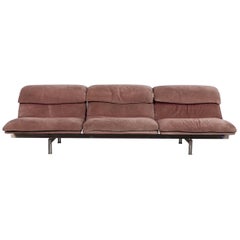 Saporiti Italia Wave Goatskin Leather Sofa Rose Three-Seat Couch