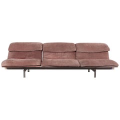 Saporiti Italia Wave Goatskin Leather Sofa Rosé Three-Seat Couch