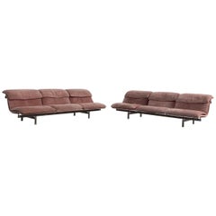 Saporiti Italia Wave Goatskin Leather Sofa Set Rosé Three-Seat Couch