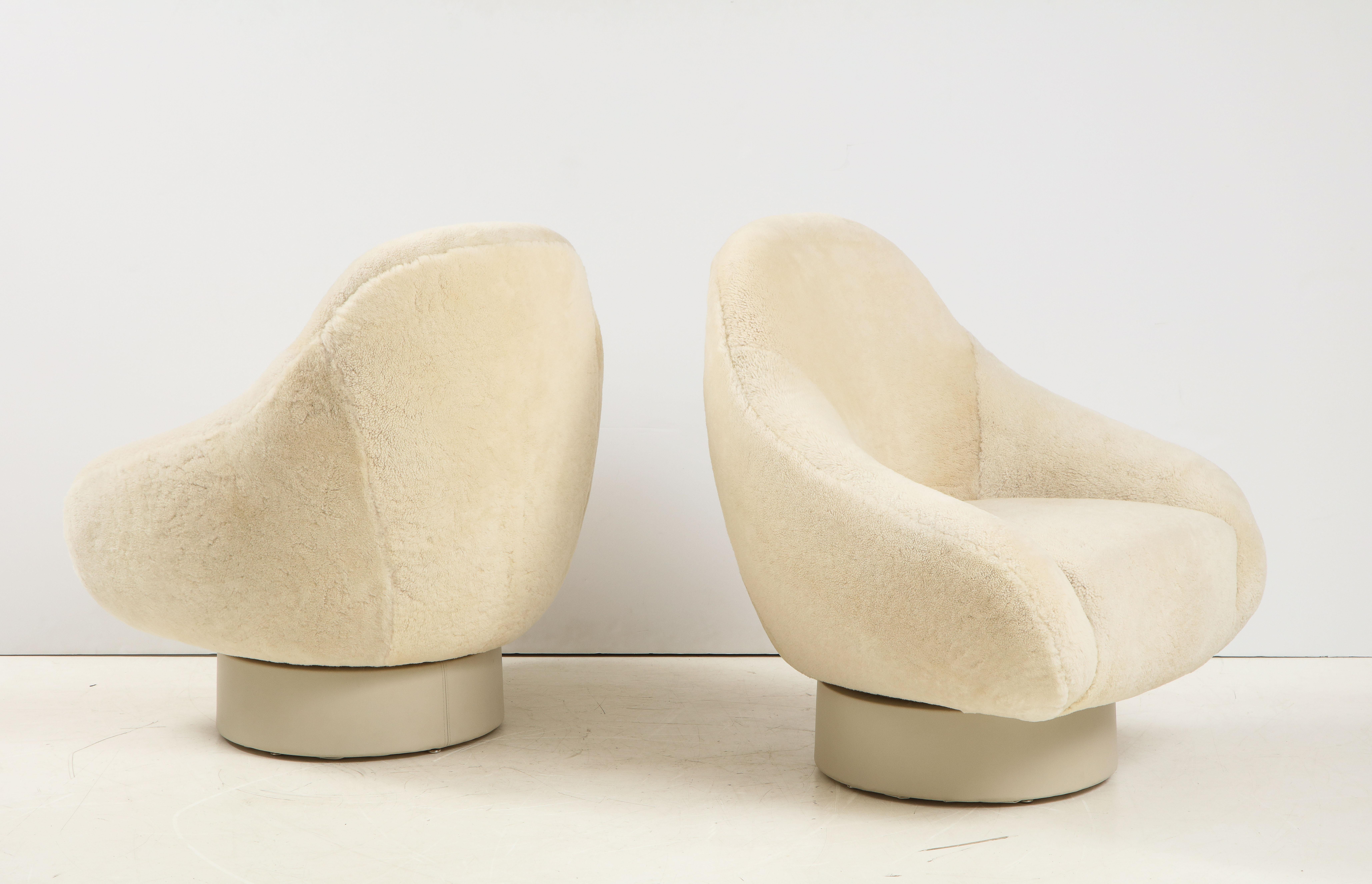 Mid-Century Modern Saporiti Italian Mid Century Swivel Shearling Chairs