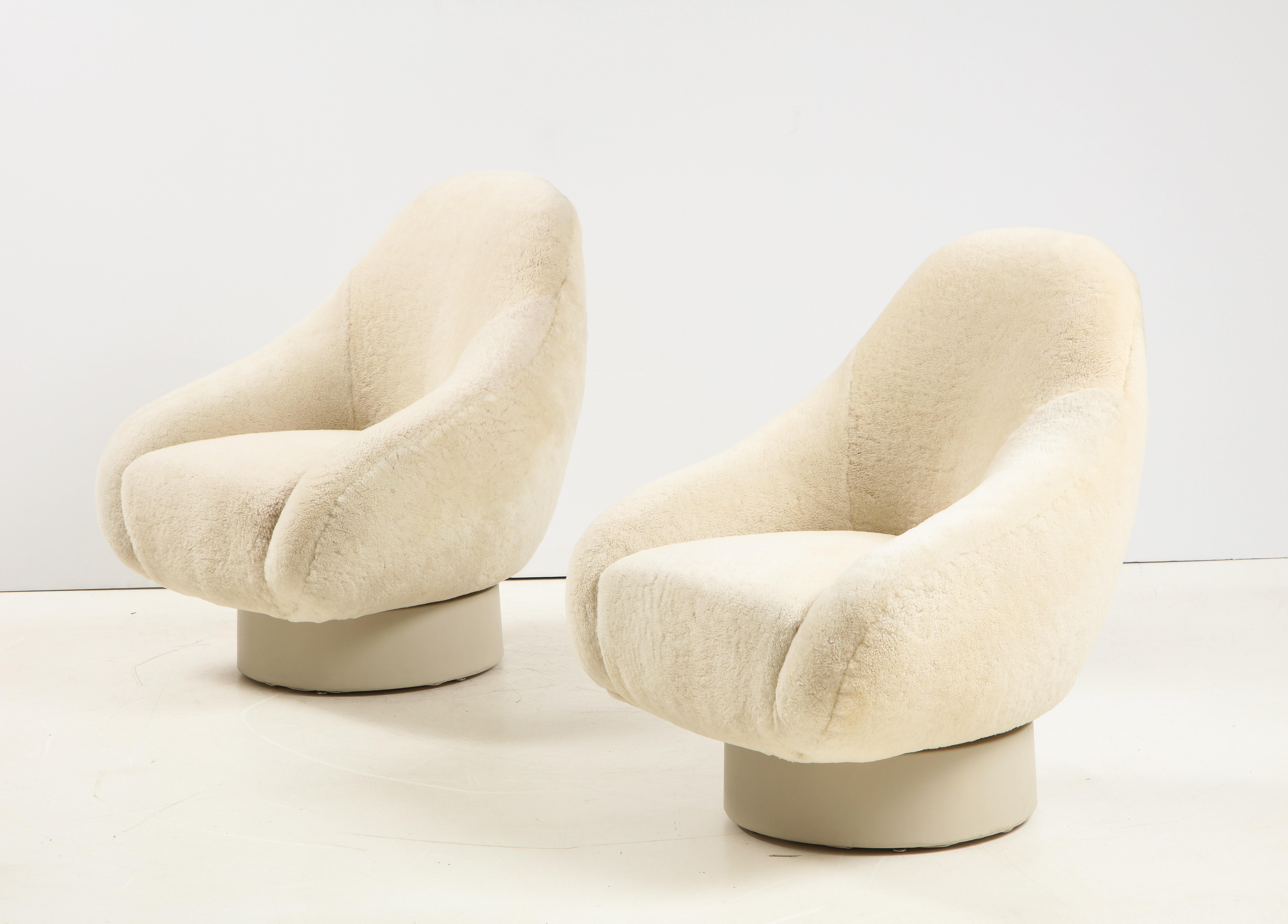 20th Century Saporiti Italian Mid Century Swivel Shearling Chairs