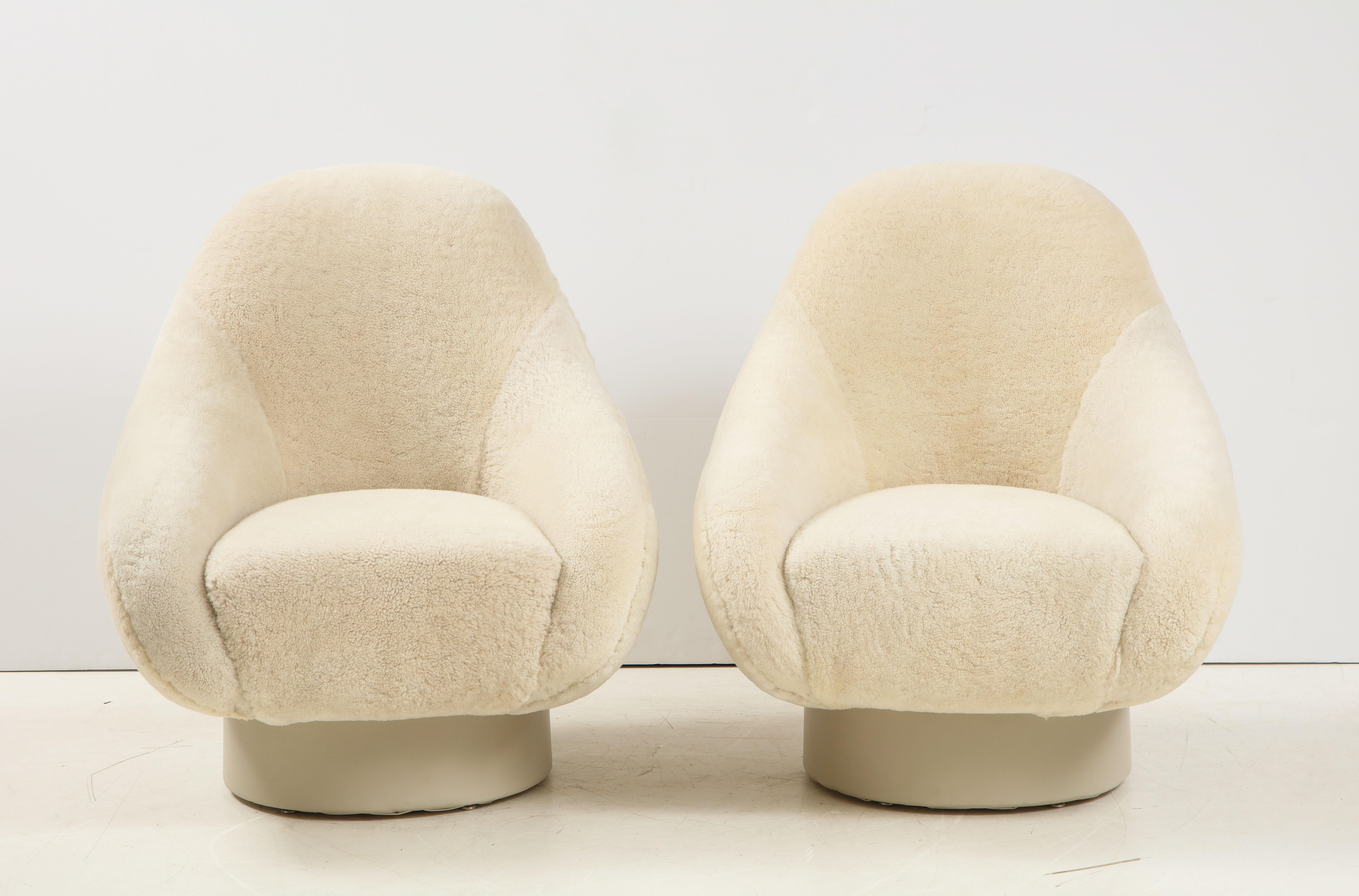 Saporiti Italian Mid Century Swivel Shearling Chairs 2