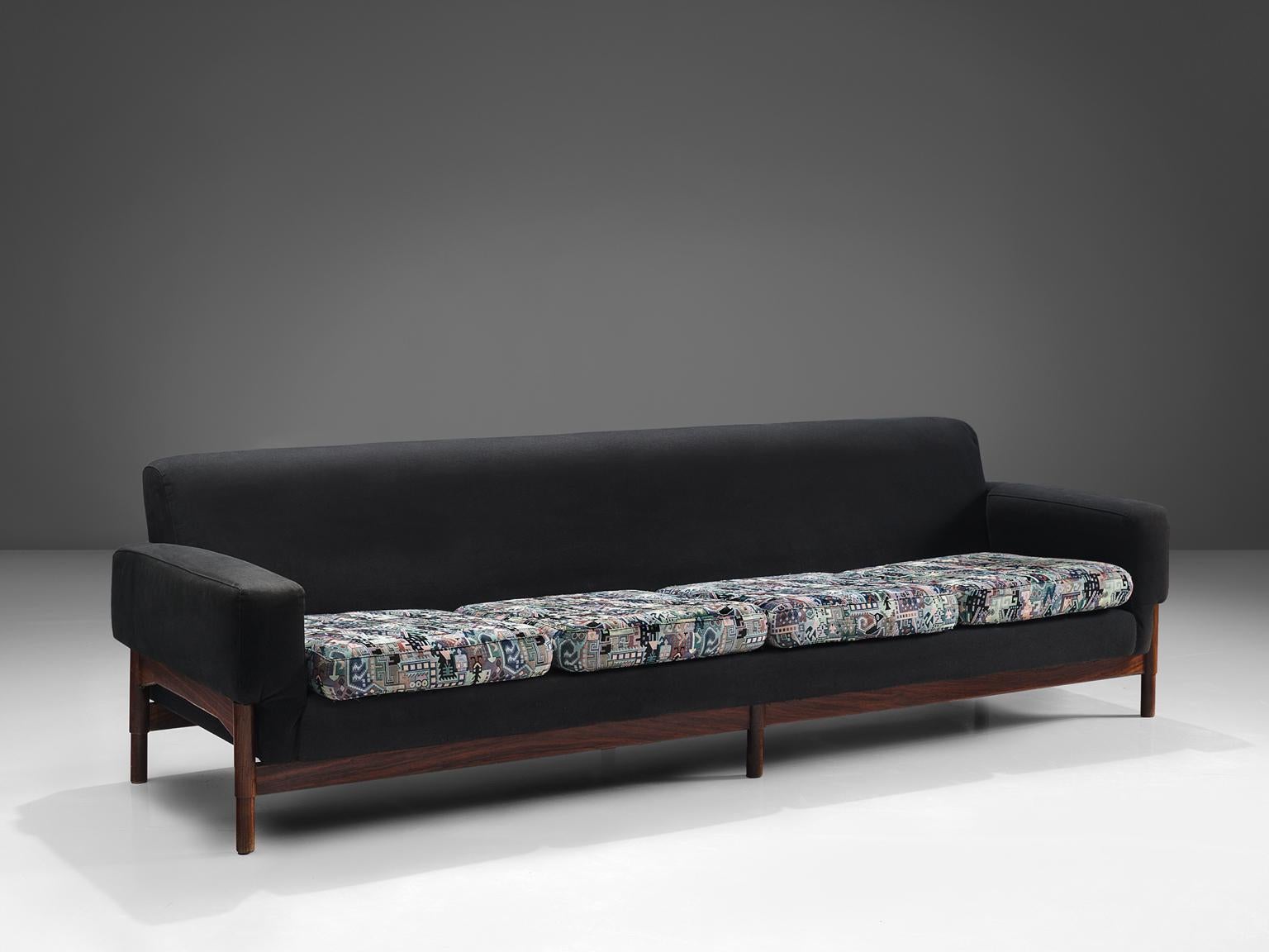 Mid-Century Modern Saporiti Large Four Seat Rosewood Sofa, circa 1950