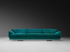 Saporiti Large Post-Modern Sofa in Structured Turquoise Upholstery