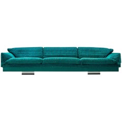 Saporiti Large Post-Modern Sofa in Structured Turquoise Upholstery