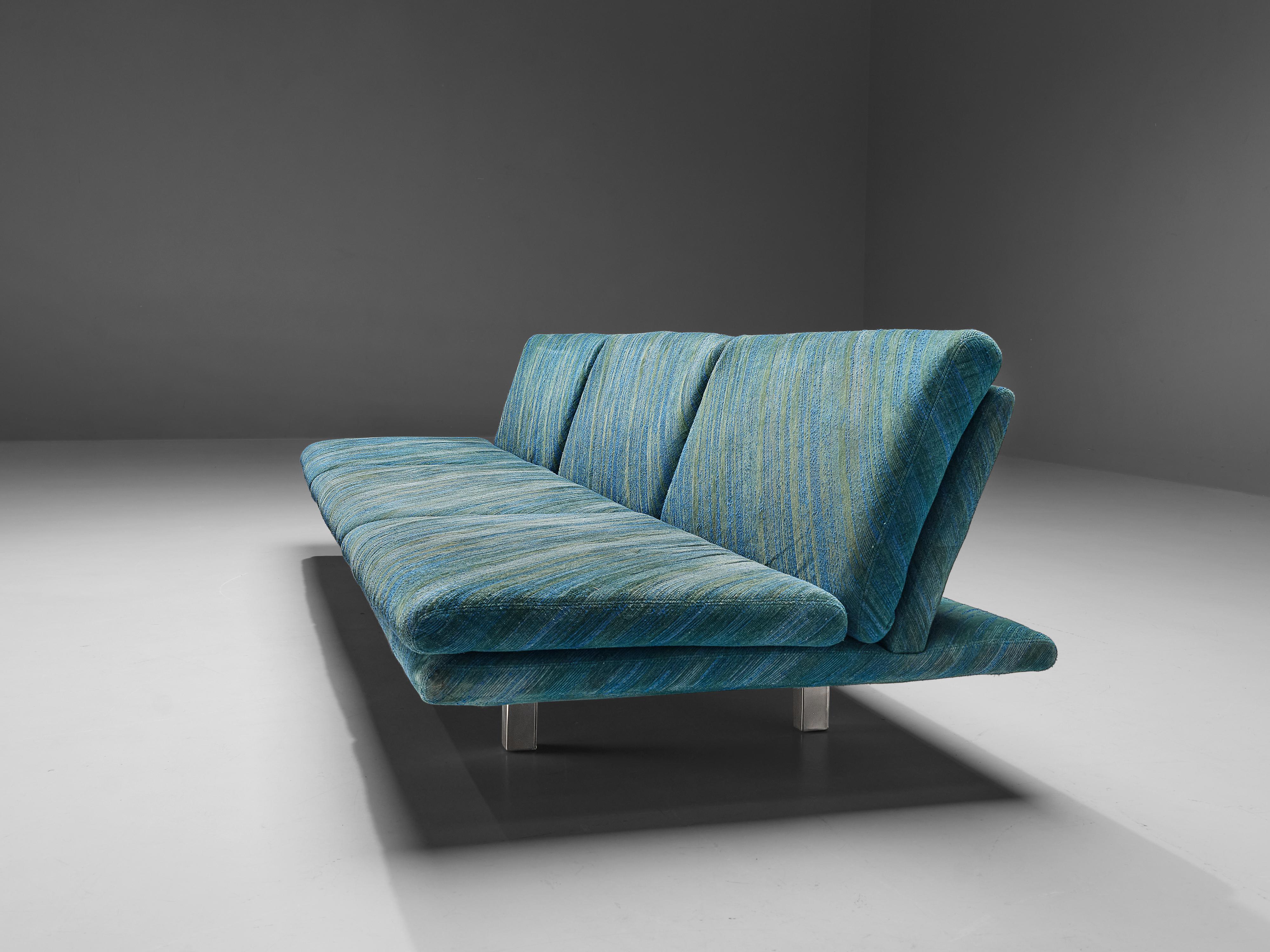 Mid-Century Modern Grand canapé Saporiti en tissu à motifs vert-bleu en vente