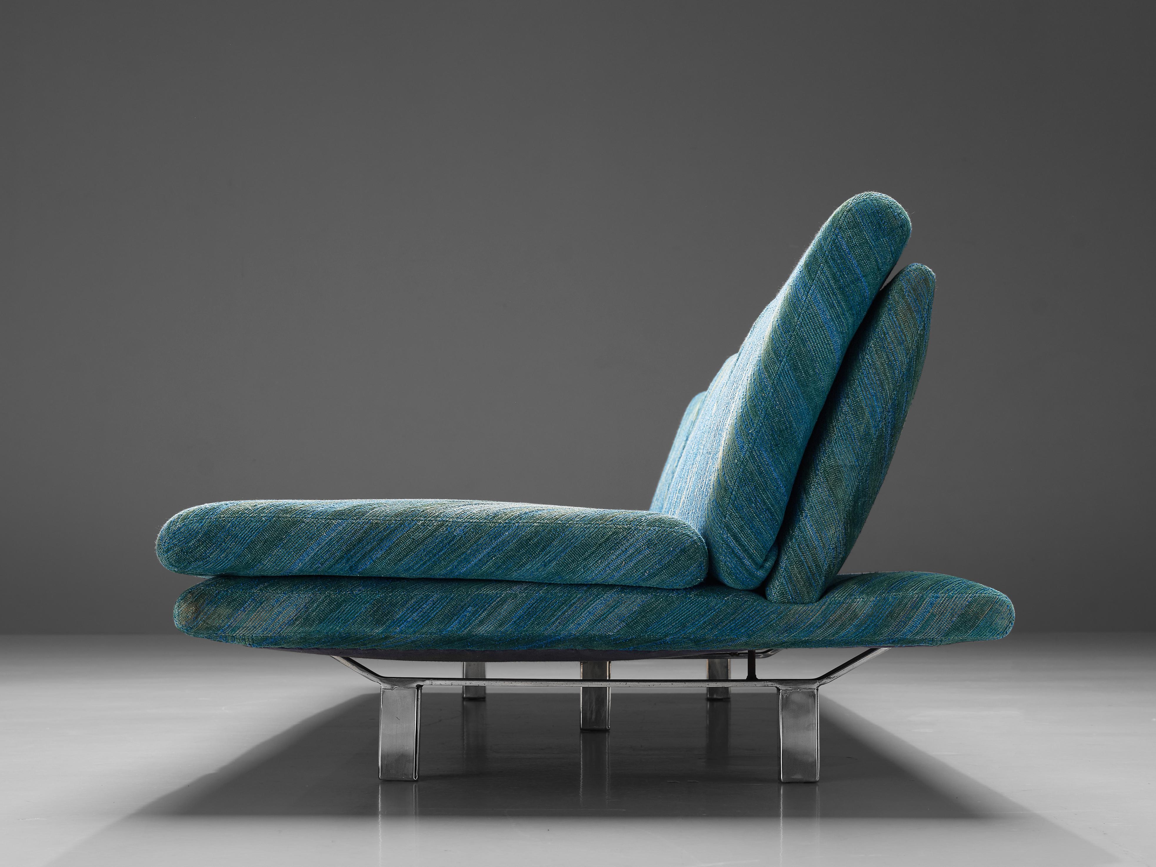 Italian Saporiti Large Sofa in Green-Blue Patterned Upholstery For Sale
