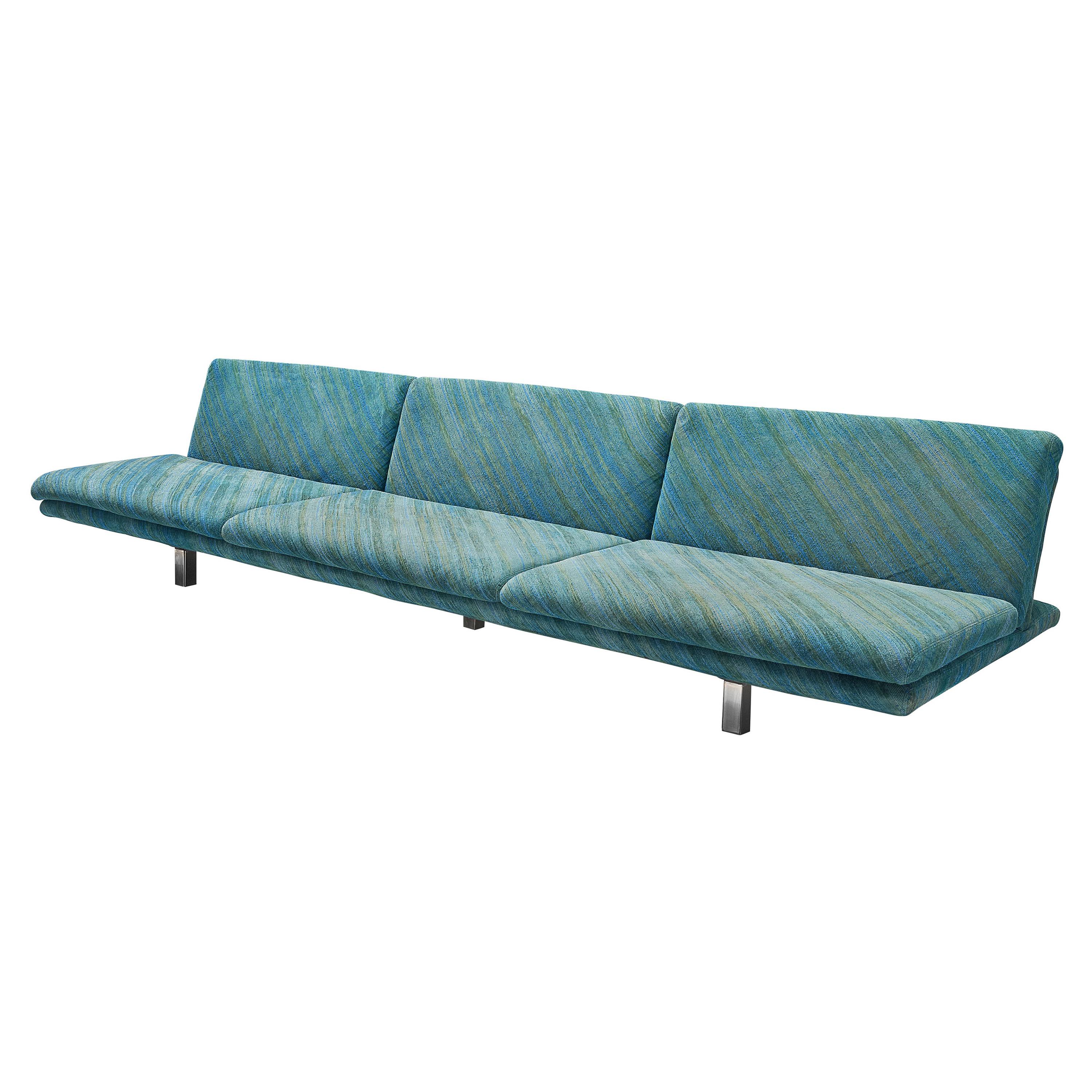 Saporiti Large Sofa in Green-Blue Patterned Upholstery For Sale