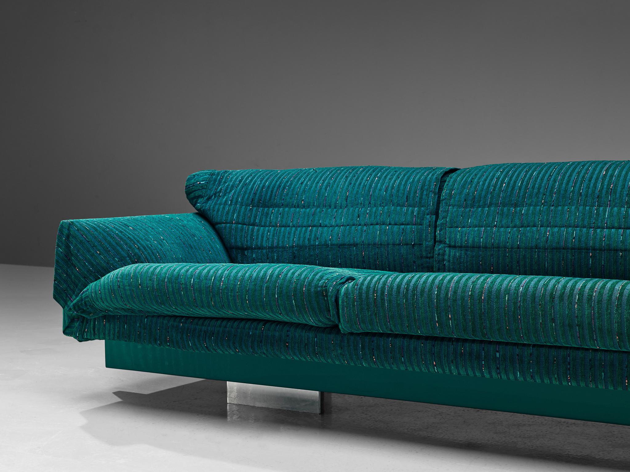 Italian Saporiti Large Sofa in Structured Turquoise Upholstery