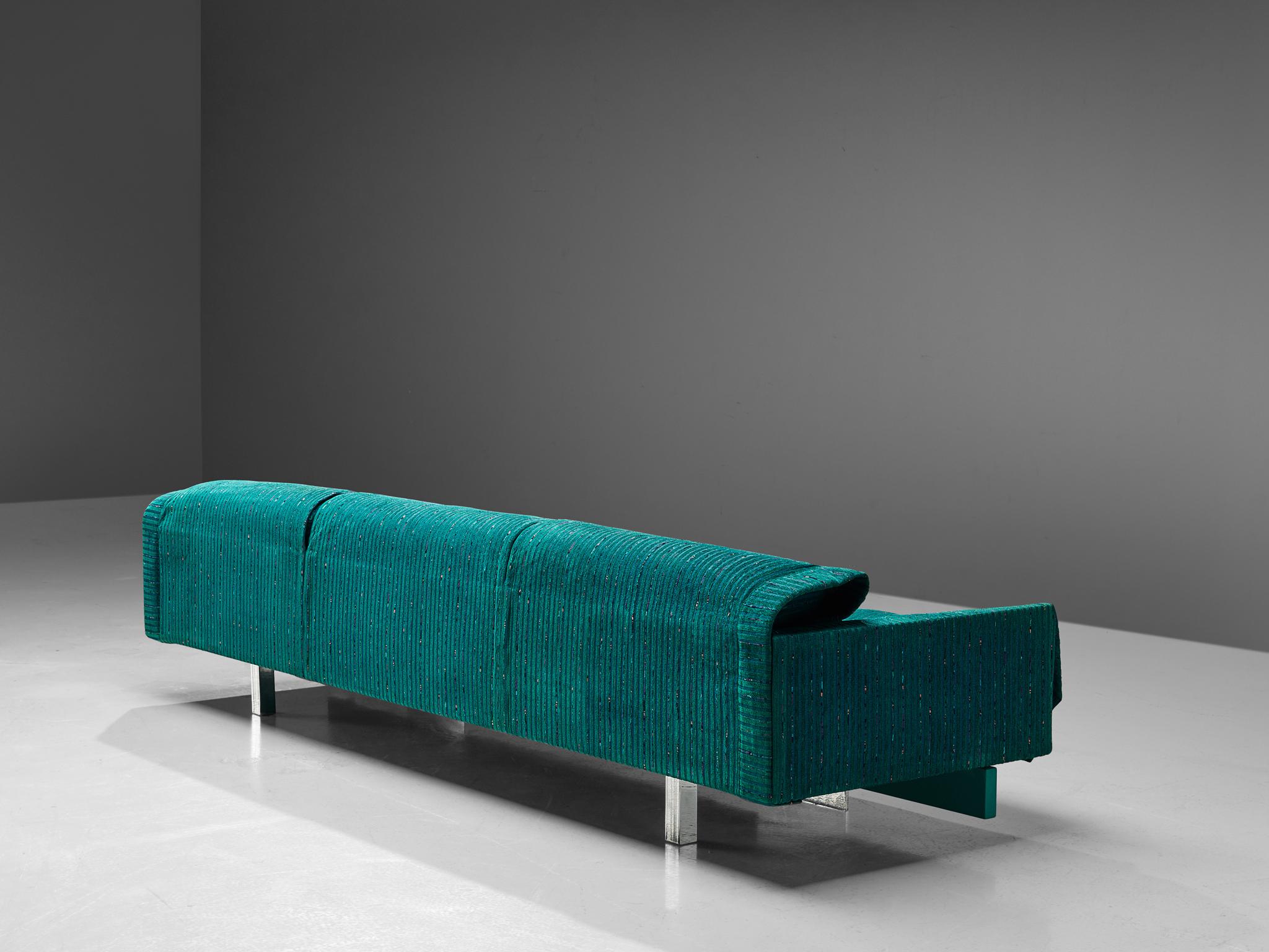 Metal Saporiti Large Sofa in Structured Turquoise Upholstery