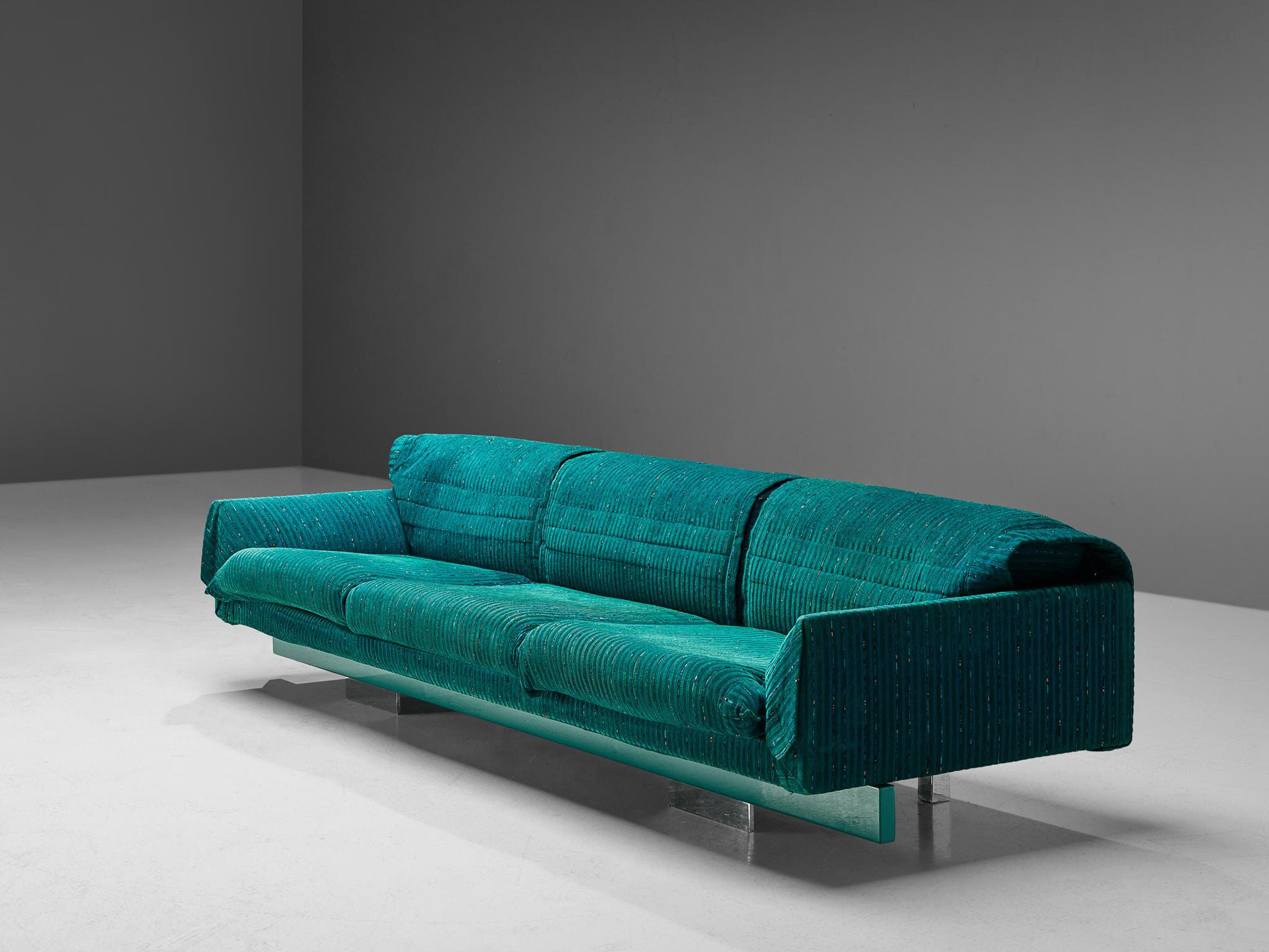 Italian Saporiti Large Sofa in Structured Turquoise Upholstery  For Sale