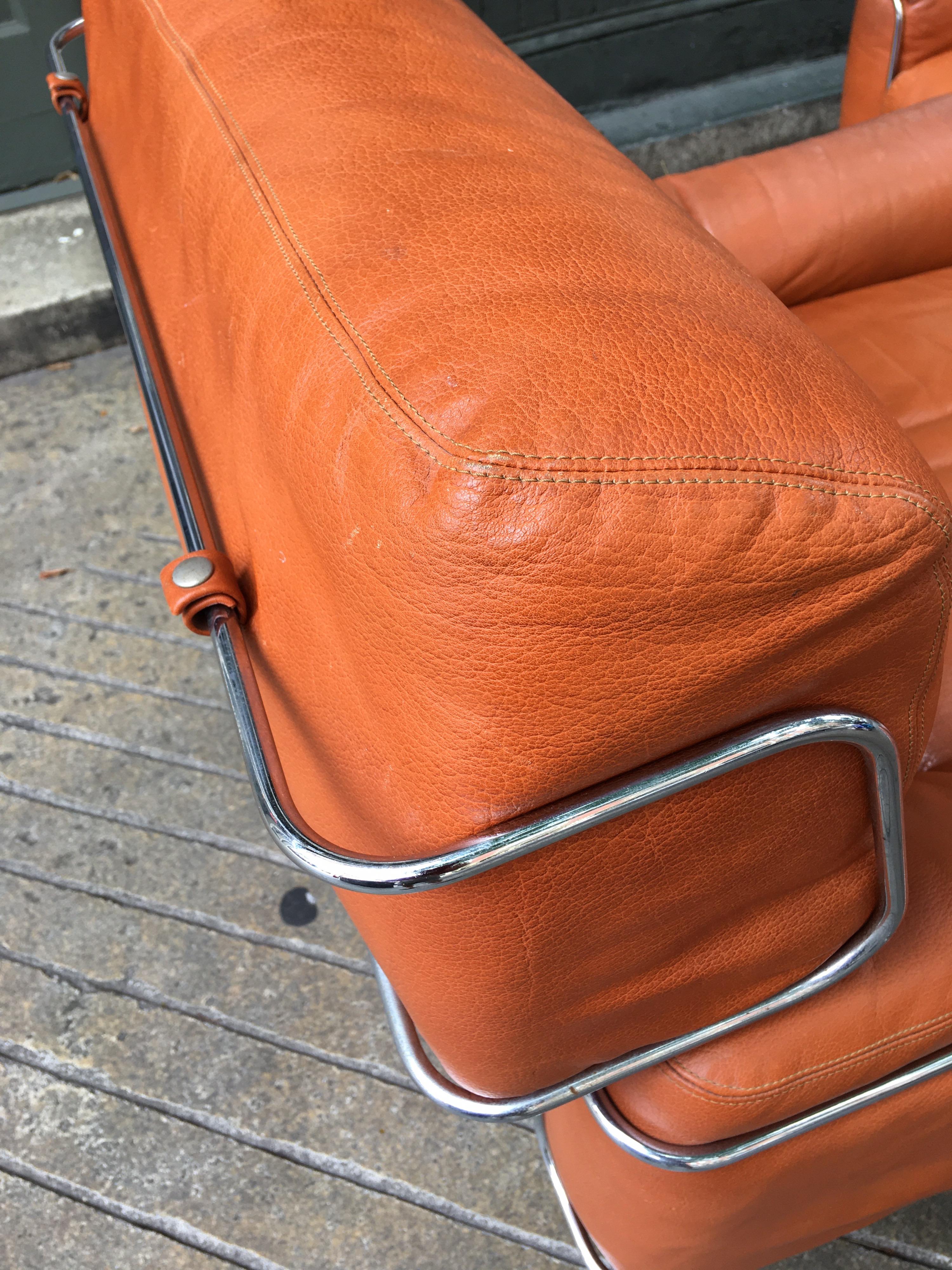 Saporiti Leather and Chrome Lounge Chairs 4