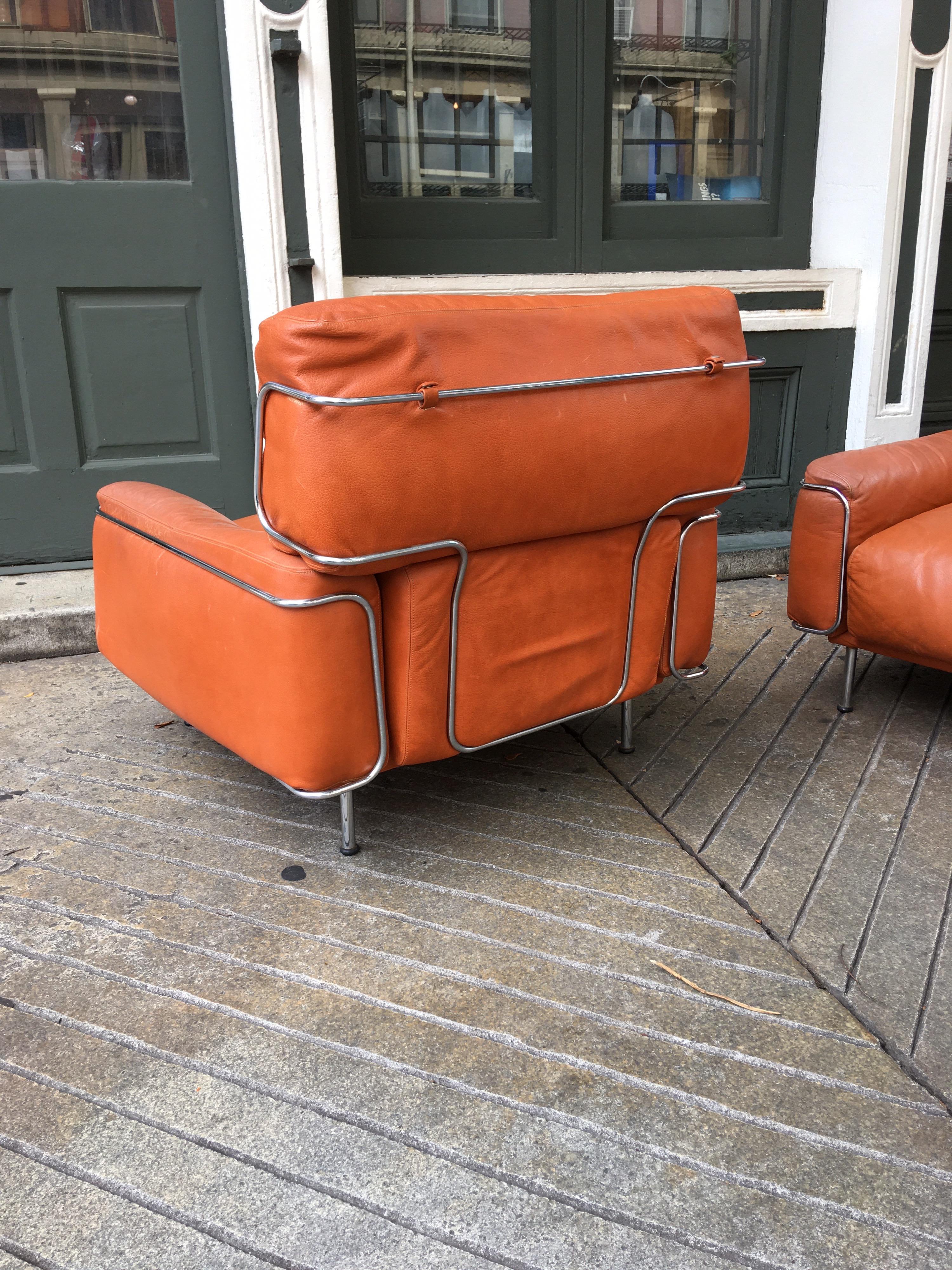Mid-Century Modern Saporiti Leather and Chrome Lounge Chairs
