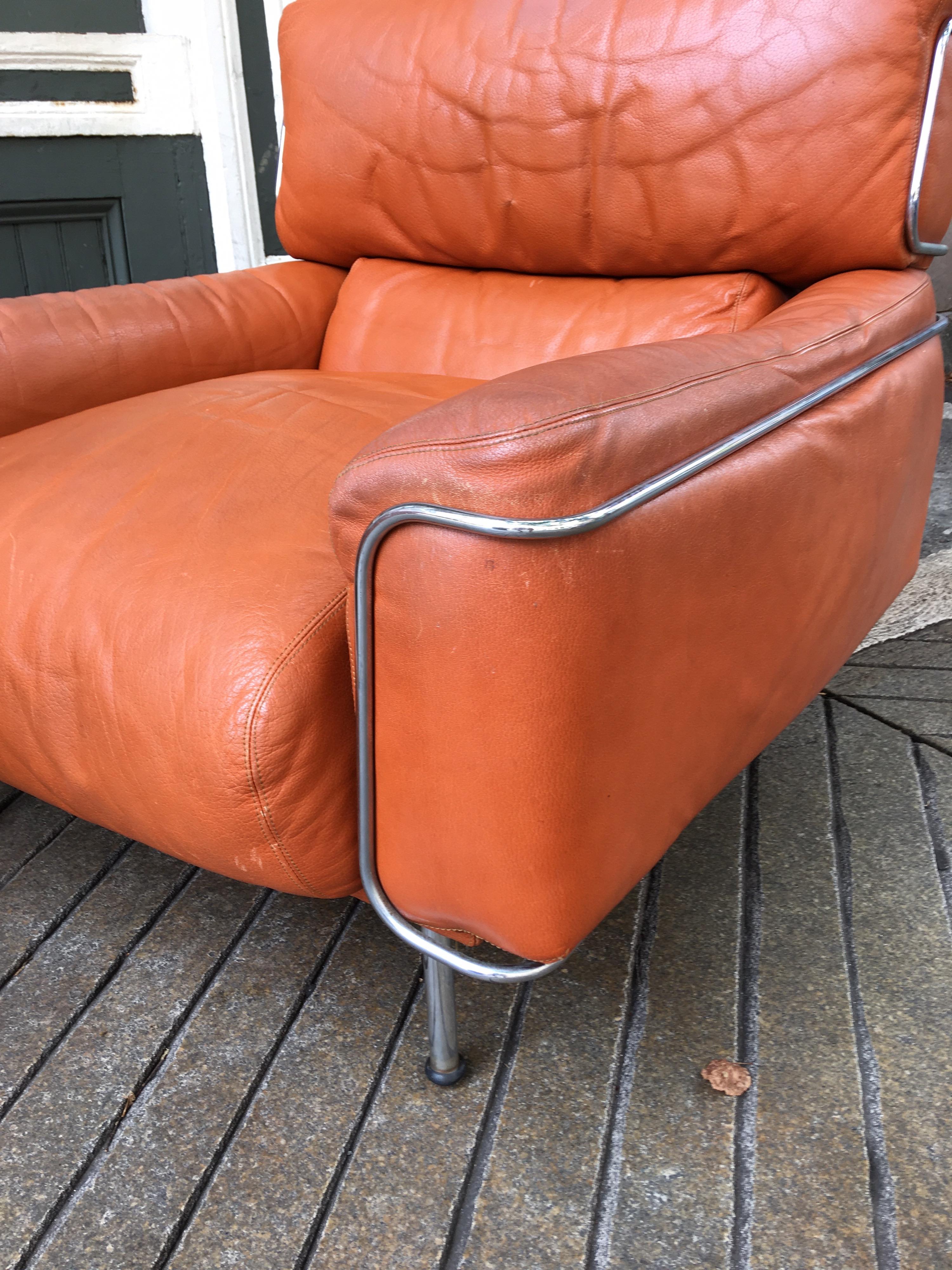 Saporiti Leather and Chrome Lounge Chairs 1