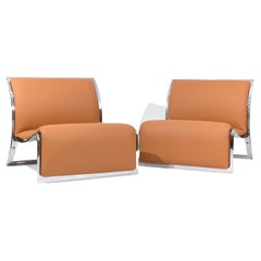 Vintage Saporiti leather lounge chairs, Vittorio Introini, Italy, 1965